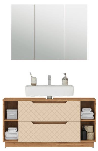 Badmöbel-Set Lotta 59410 2er Set Beige - Kaschmir - Eiche Dakota Dekor