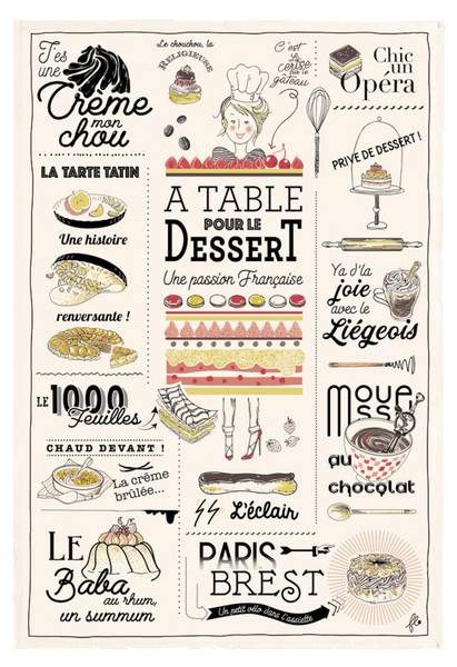 Geschirrtuch Les desserts français Weiß - Textil - 48 x 1 x 72 cm