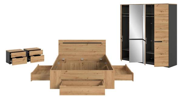 Schlafzimmer-Set Canu (4-teilig) Braun - Holzwerkstoff - Holz teilmassiv - 1 x 1 x 1 cm