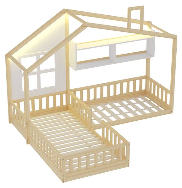 Kinderbett HomeyGLOW Ⅰ Braun - Holzwerkstoff - 205 x 174 x 242 cm