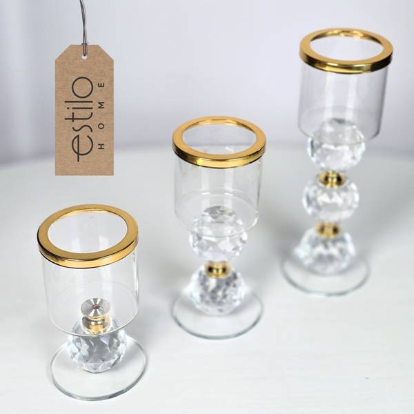 Kerzenständer SWG-T 3er-Set Weiß - Glas - 6 x 19 x 6 cm