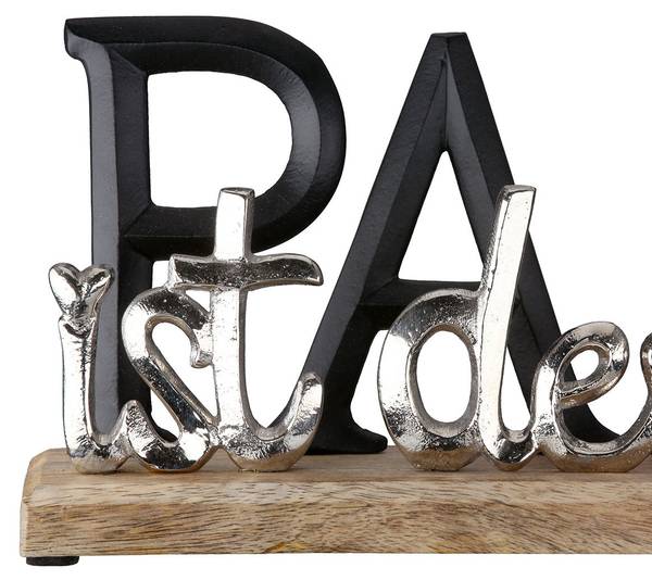 Schriftzug PAPA Braun - Silber - Holzwerkstoff - Metall - 38 x 13 x 6 cm