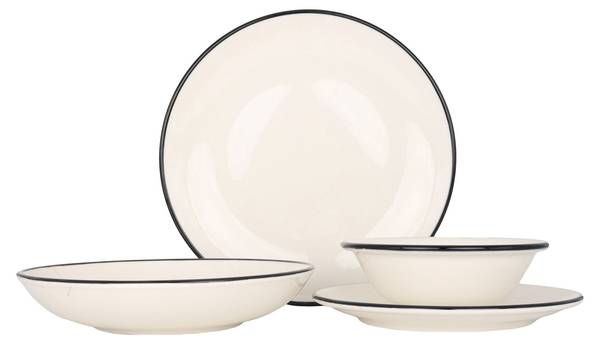 Geschirrset Linea Black 24-tlg Porzellan - Höhe: 1 cm