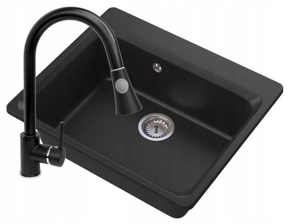 Granitspüle Zante mit Siphon Batterie Schwarz - Keramik - 62 x 52 x 20 cm