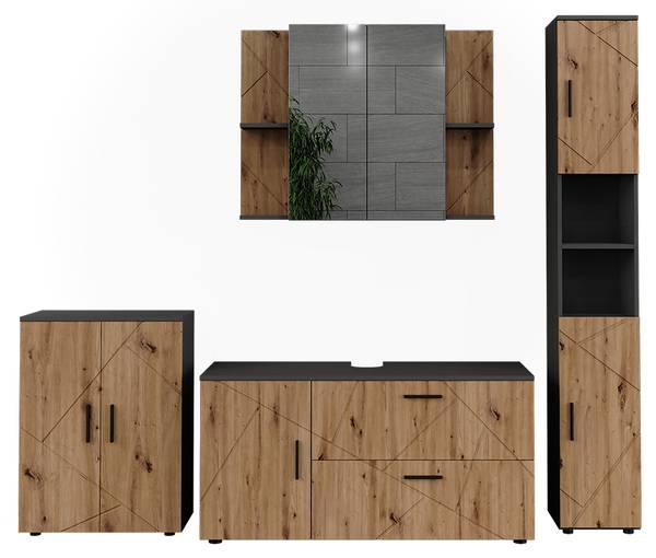 Ensemble salle de bains Irma 56353 4 pcs Marron - Gris - Bois manufacturé - 120 x 61 x 41 cm
