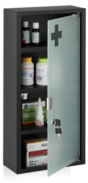 Schwarzer Medizinschrank mit Glastür kaufen