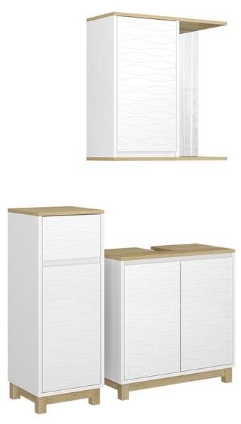 Meubles bain Livia 51806, lot de 3 Imitation chêne dakota - Blanc
