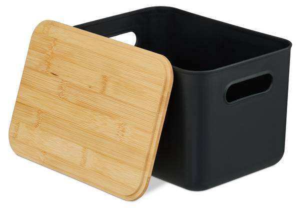 Aufbewahrungsbox mit Deckel 2er Set Schwarz - Hellbraun