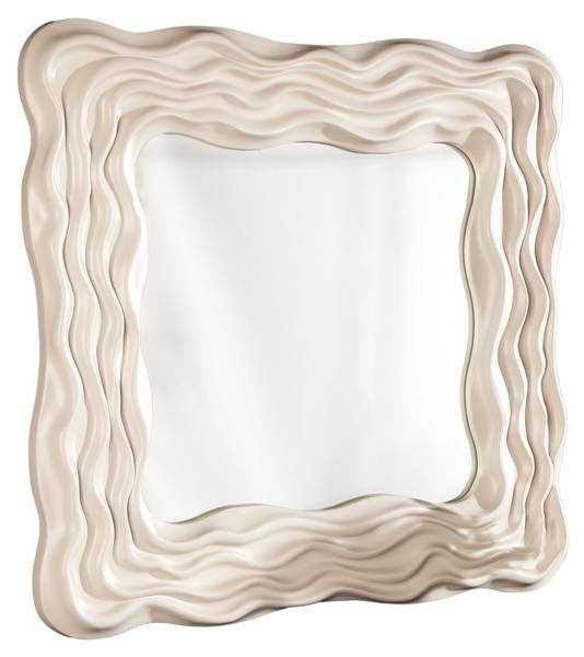 Wandspiegel WAVE Beige - Grau - Paulownia - 90 x 90 x 5 cm