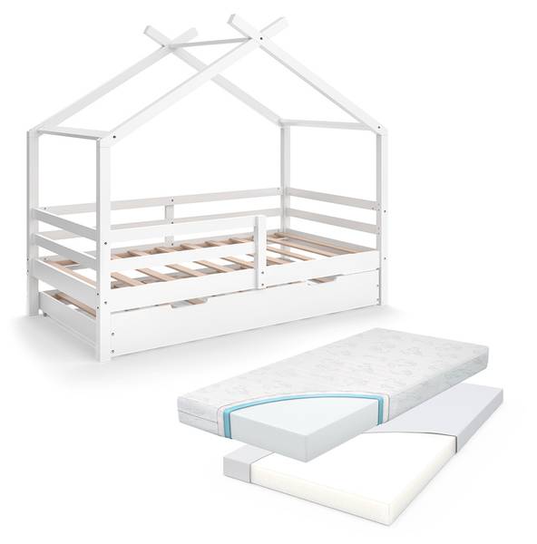 Lit cabane Luni 59342 Blanc - Bois massif - 167 x 150 x 87 cm