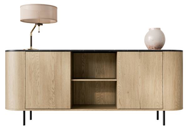 Sideboard Lygrint Schwarz - Marmor Schwarz Dekor - Eiche