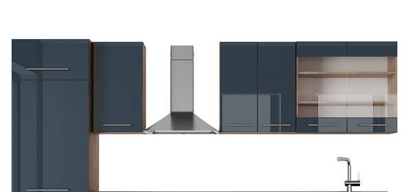 Complete keukeneenheid Fame-Line 49775 blauw - bruin - plaatmateriaal op houtbasis - 300 x 82 x 60 cm