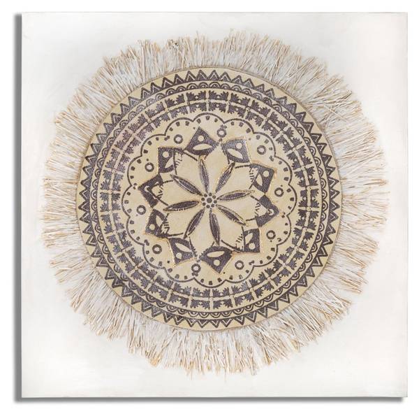 Tableau sur toile Malindi Beige - Bois massif - 3 x 100 x 100 cm
