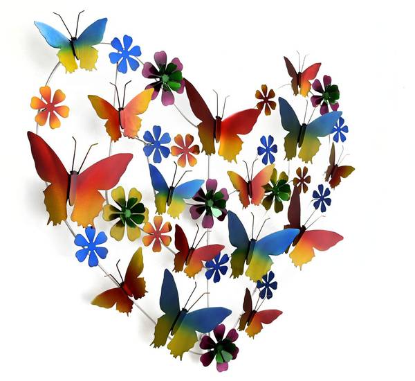 Déco murale Coeur de papillons Fer - 66 x 81 x 7 cm