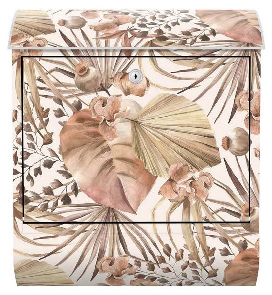 Briefkasten Palmenblätter I Braun - Stahl - 39 x 46 x 13 cm