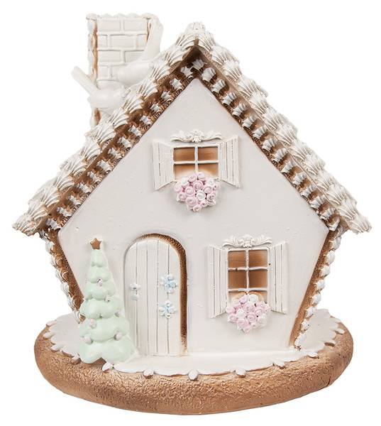 Lebkuchenhaus mit LED Aschaffenburg Weiß - Kunststoff - 16 x 17 x 17 cm