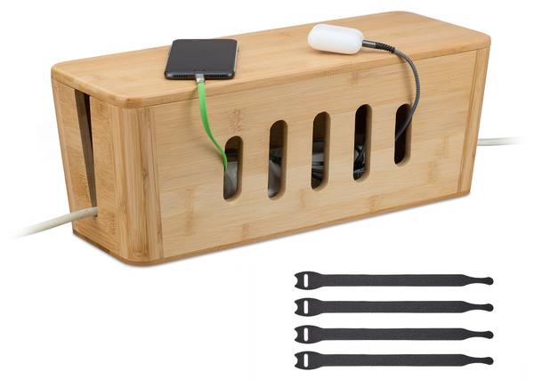 Kabelbox aus Bambus Braun - Nylon - Polyester - 44 x 17 x 16 cm