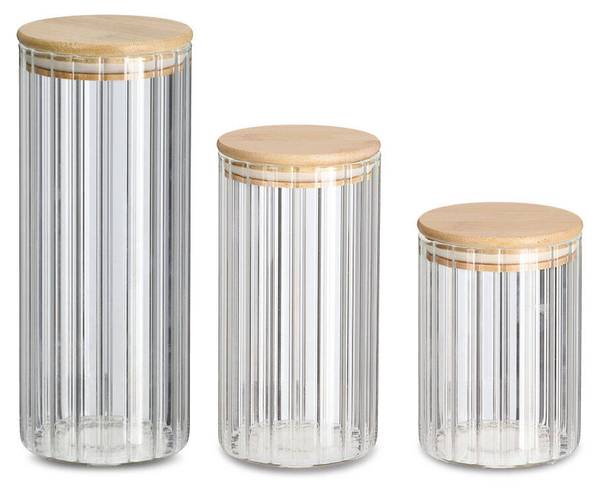 Vorratsglas 'Rillen' m. Bambusdeckel Glas - 9 x 23 x 9 cm