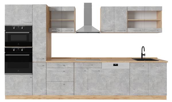 Complete keukeneenheid R-Line 53466 bruin - grijs - chroom - 350 x 82 x 46 cm