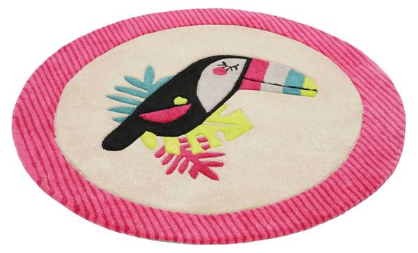 Kinderteppich E-Toucan Beige - Pink - Polyester - 100 x 2 x 100 cm