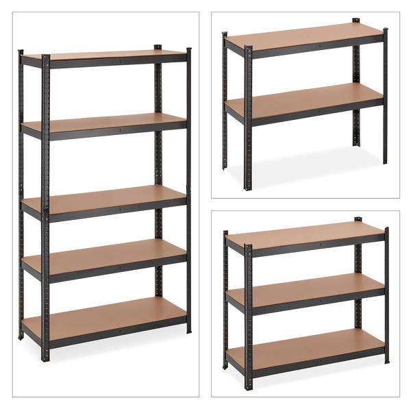 2x Schwarzes Schwerlastregal Schwarz - Braun - Stahl - 100 x 180 x 41 cm