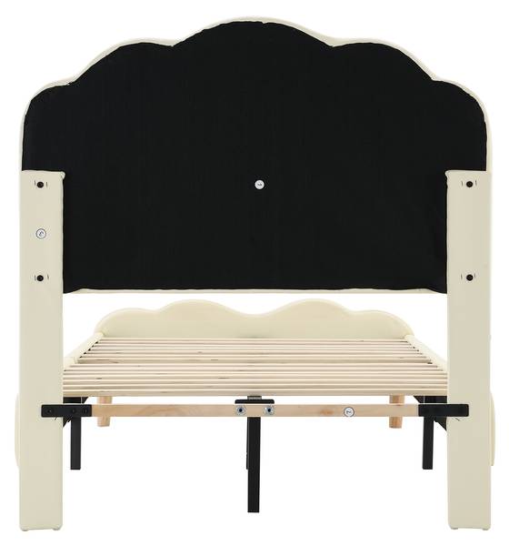 Polsterbett Lotte Beige - Holzwerkstoff - Massivholz - Kunstleder - 95 x 107 x 206 cm