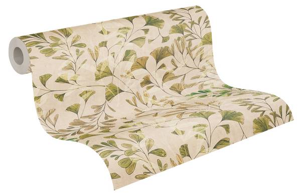 Vliestapete 4846 Blätterranke modern Braun - Creme - Grün - Weiß