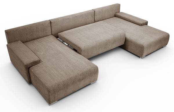 Ecksofa LAVIO U mit Schlaffunktion Braun - Polyester - 348 x 93 x 188 cm