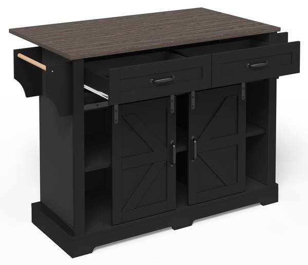 Küchenwagen WoodyEve Ⅲ Schwarz - Holzwerkstoff - 70 x 91 x 120 cm