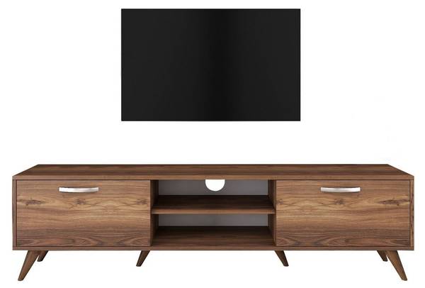 Meuble TV 2 portes rabattables 2 niches Imitation noyer