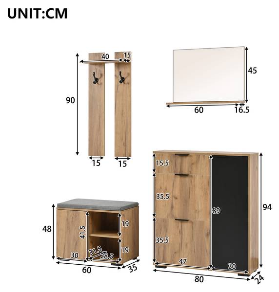 Garderobenset NaturSHEF Braun - Holzwerkstoff - 35 x 139 x 140 cm