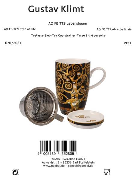 Teetasse Gustav Klimt  Der Lebensbaum Schwarz - Gold - Porzellan - 8 x 14 x 12 cm