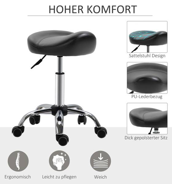 Rollhocker 503-010 Schwarz - Kunstleder - 48 x 69 x 48 cm