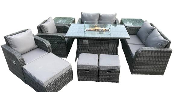 GARTENTISCHGRUPPE A(10er-Set) Grau - Webstoff - 80 x 70 x 140 cm