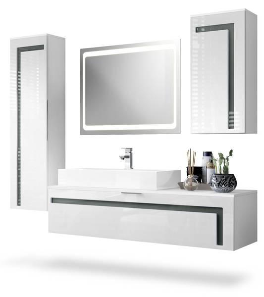 Badmöbel Set Aloha 6tlg. Grau - Holzwerkstoff - 210 x 185 x 51 cm