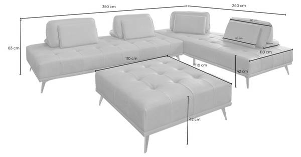 Modulsofa mit Hocker WIOLO 3er Set Dunkelbraun