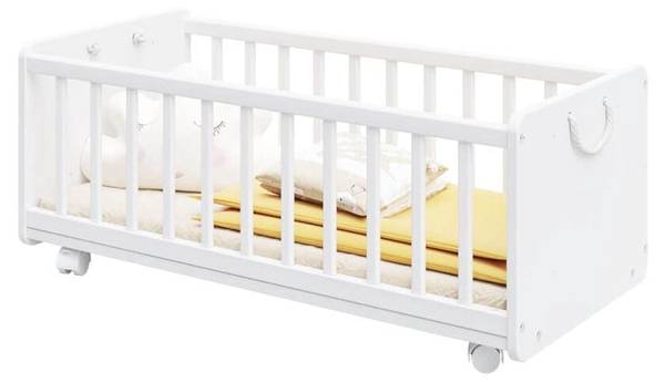 Beistellbett mit Matratze L61 Weiß - Kiefer - 44 x 76 x 94 cm