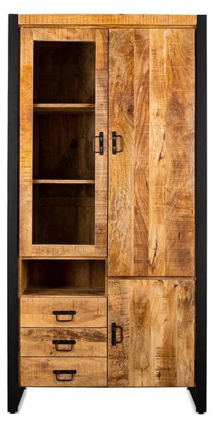 Vitrinenschrank Britt Braun - Holz teilmassiv - 100 x 200 x 45 cm