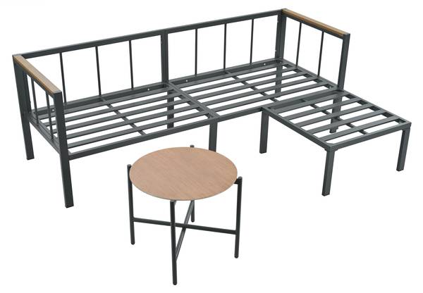 Gartenmöbel-Set WoodyMeta 3-teilig Grau - Glas - Metall - Kunststoff - 183 x 63 x 121 cm