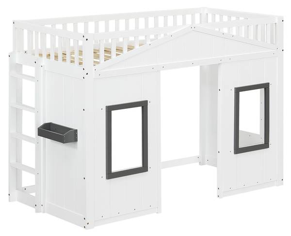 Hoogbed AtticHomey Ⅰ wit - plaatmateriaal op houtbasis - massief hout - 95 x 146 x 218 cm