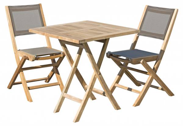 Salon de jardin 2 personnes teck Marron - Teck - 70 x 75 x 70 cm