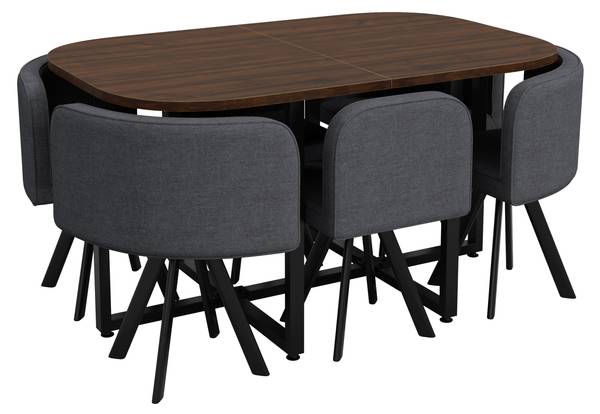 Essgruppe LineMU (7er Set) Grau - Walnuss Dekor