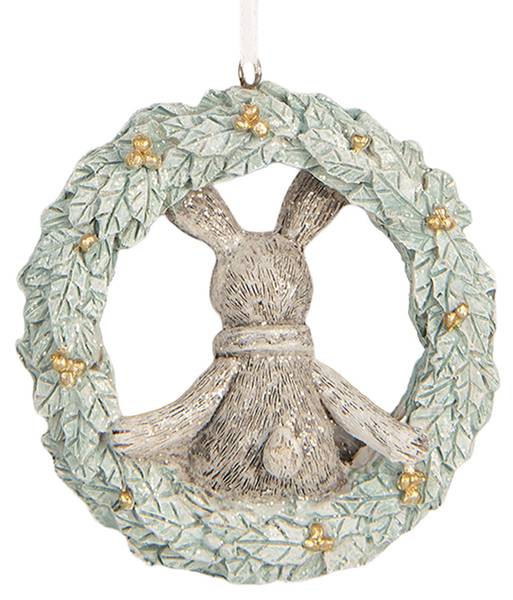 Kersthanger Konijn WT665889 grijs - kunststof - 3 x 8 x 8 cm