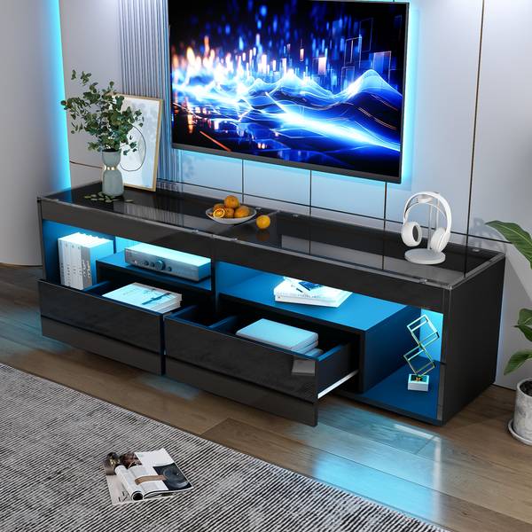LED-Hochglanz TV-Schrank Ourea Ⅲ Schwarz - Sicherheitsglas - 40 x 46 x 180 cm