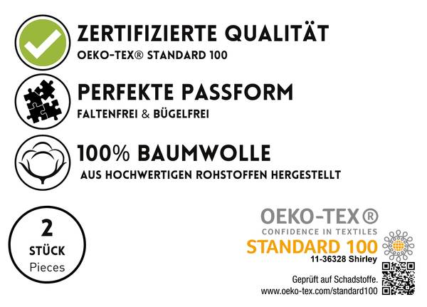 2er Set Kissenbezüge | Renforcé |40x80cm Schwarz