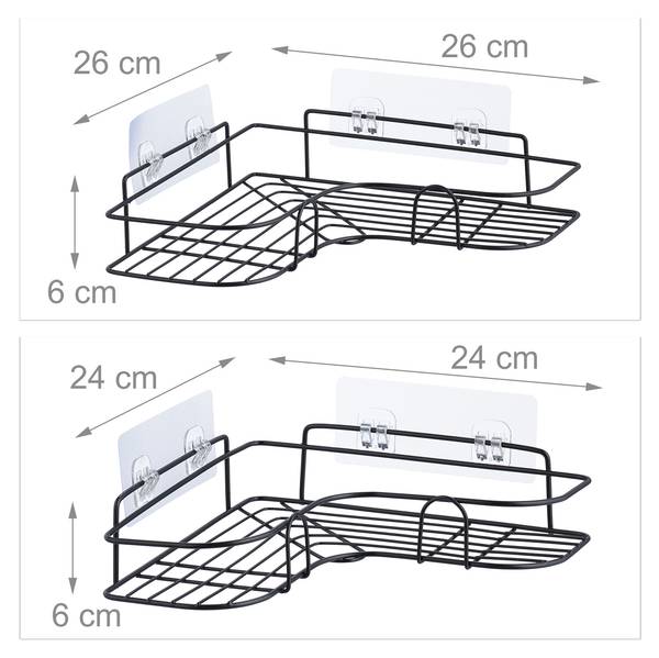 Duschablage ohne Bohren 2er Set Schwarz - Eisen - 26 x 6 x 26 cm