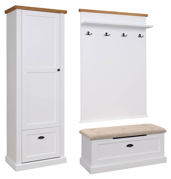 Garderoben-Set GALINEO 3-teilig Braun - Weiß - Stahl - 172 x 200 x 42 cm