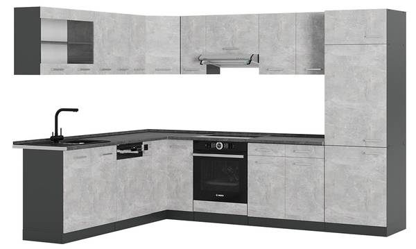 Cuisine en angle R-Line 53888 lot de 12 Gris - Chrome - 287 x 82 x 60 cm
