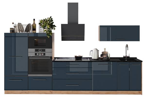 Küchenzeile Fame-Line 65754 Blau - Braun - Stahl - 340 x 154 x 60 cm