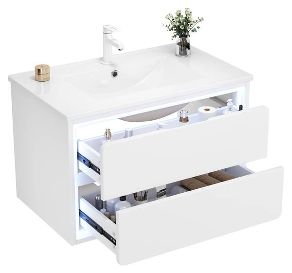 Waschtischunterschrank Eos Ⅴ Weiß - Holzwerkstoff - Porzellan - 46 x 49 x 76 cm